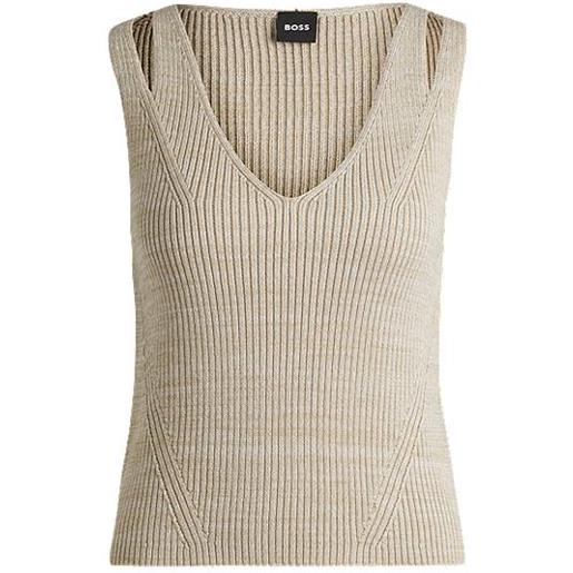 BOSS top in maglia senza maniche con scollatura a v, beige chiaro