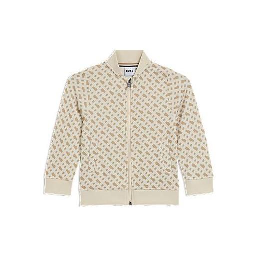 BOSS giubbotto con zip per bambini con stampa del monogramma all-over, beige chiaro