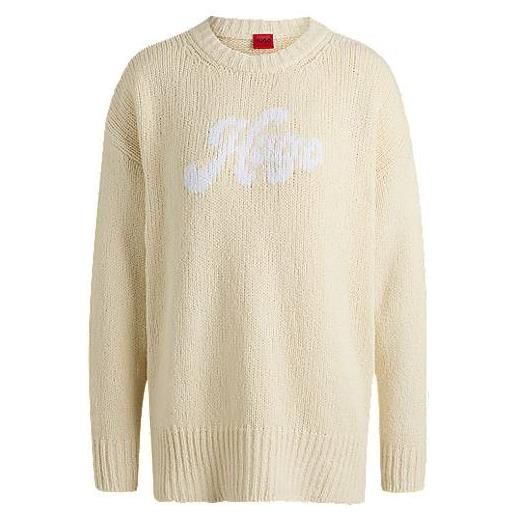 HUGO maglione oversize in misto cotone con logo scritto a mano, beige chiaro