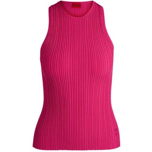 HUGO top stile canotta senza maniche in tessuto crêpe a coste, rosa