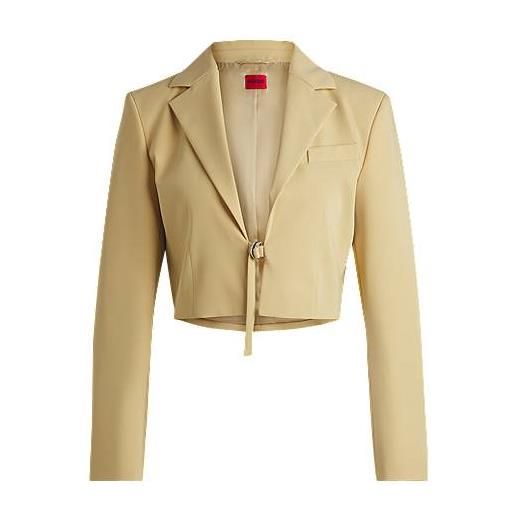 HUGO blazer corto regular fit chiuso con cintura, beige chiaro