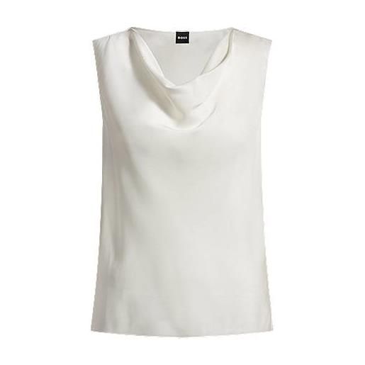 BOSS camicetta senza maniche in seta elasticizzata con scollo drappeggiato, bianco