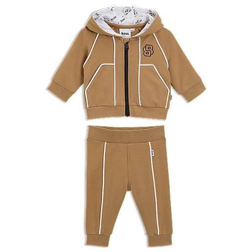 BOSS tuta sportiva per neonati in cotone elasticizzato con monogramma, marrone