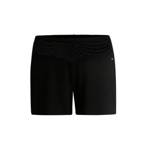 BOSS shorts del pigiama in tessuto elasticizzato con rifiniture in pizzo, nero