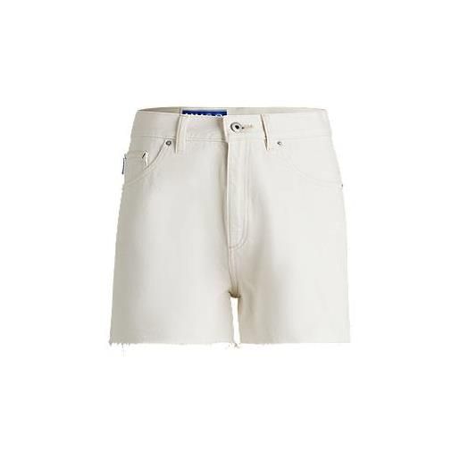 HUGO shorts in denim écru con orlo a taglio vivo, bianco