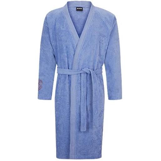 BOSS vestaglia in cotone con dettagli ricamati, blu