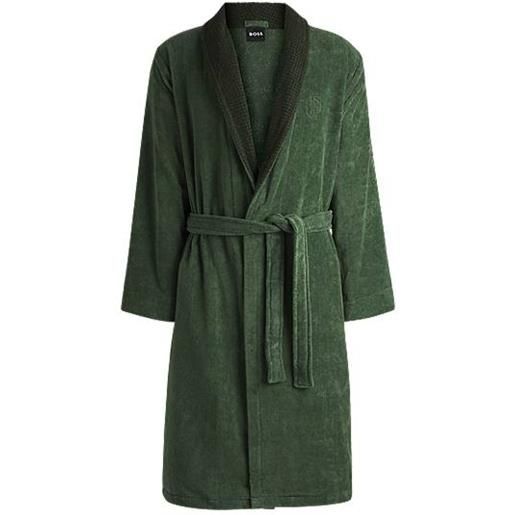 BOSS vestaglia in velluto di cotone con monogramma double b, verde