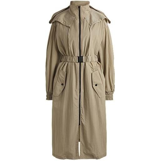 HUGO parka lungo in tessuto seersucker con cintura, beige