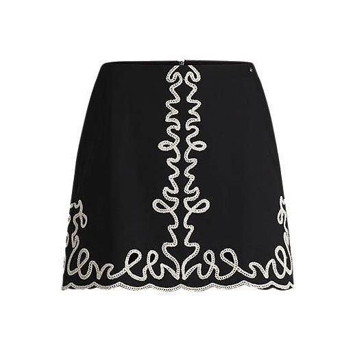 BOSS minigonna in cotone con ricamo a contrasto, nero