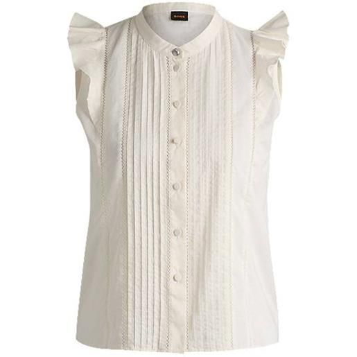 BOSS camicetta regular fit in mussola di cotone con pieghe sulla parte anteriore, colore neutro