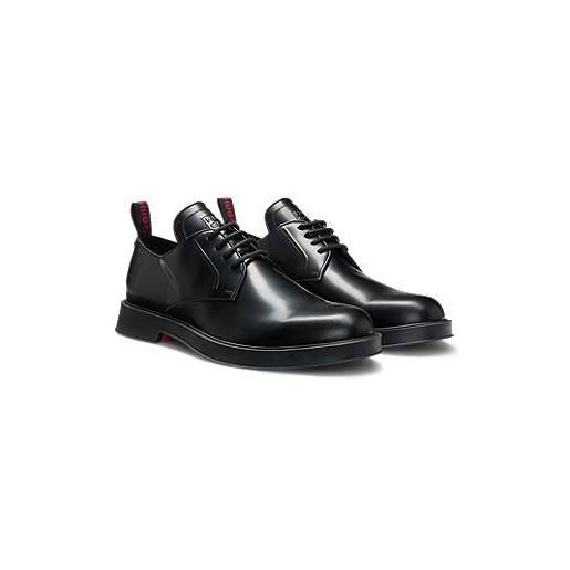 HUGO scarpe derby in pelle con logo scomposto sulla linguetta, nero