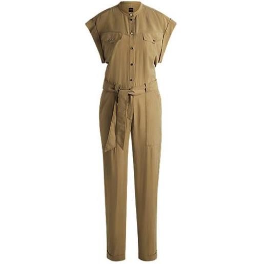BOSS tuta jumpsuit in tela leggera con cintura, beige