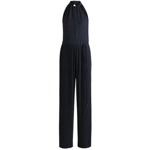 BOSS tuta jumpsuit senza maniche con pieghe plissé e cintura annodabile, blu scuro