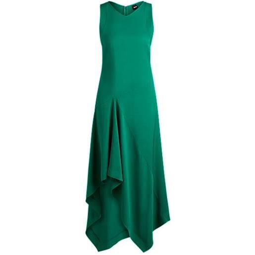 BOSS vestito lungo in morbido twill con parte anteriore a cascata, verde