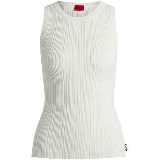 HUGO maglia senza maniche slim fit con lavorazione a coste irregolari, bianco