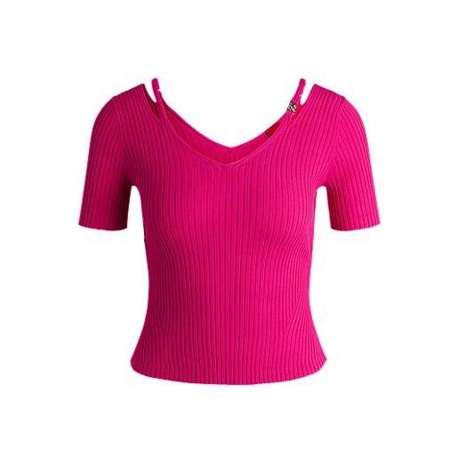 HUGO top in maglia a coste con dettagli cut-out, rosa