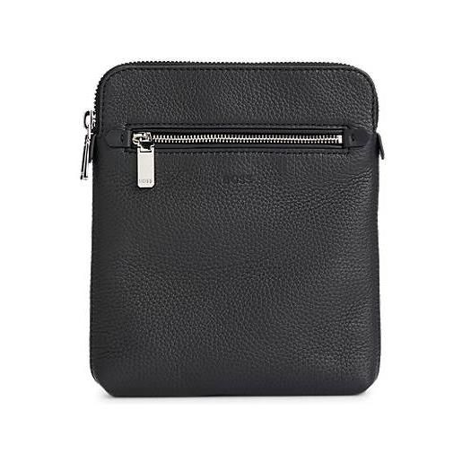 BOSS borsa a busta in pelle italiana martellata con logo goffrato, nero