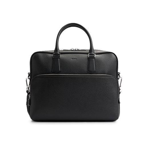 BOSS borsa portadocumenti in pelle martellata con logo goffrato, nero