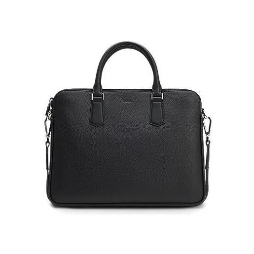 BOSS borsa portadocumenti sottile in pelle italiana con logo goffrato, nero