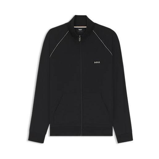 BOSS giubbotto con zip in cotone elasticizzato con logo ricamato, nero