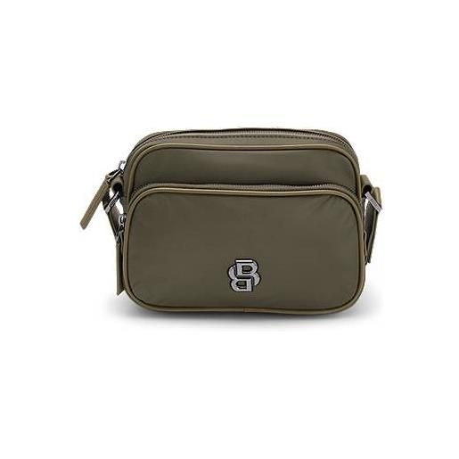 BOSS borsa a tracolla in twill con monogramma double b, oliva