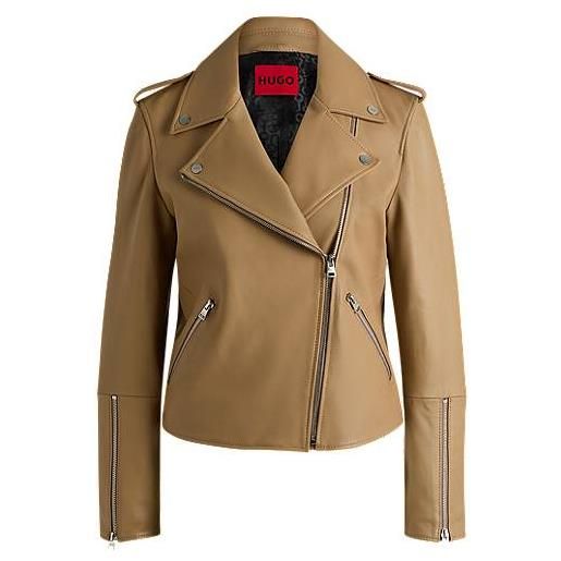 HUGO giubbotto biker asimmetrico in pelle, beige