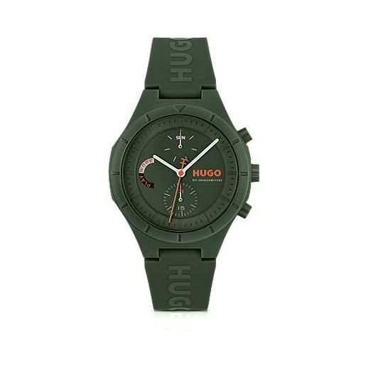 HUGO orologio verde con cinturino in silicone con logo, verde scuro