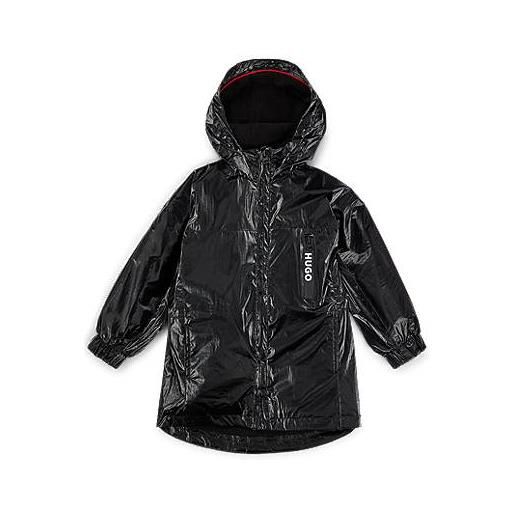 HUGO giacca a vento per bambini in tessuto rivestito con pellicola con logo sulla parte posteriore, nero