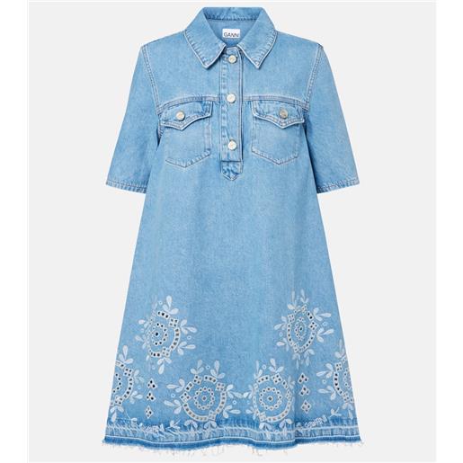 Ganni abito corto di jeans con sangallo