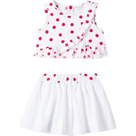 Monnalisa top e gonna in cotone a pois