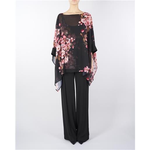ATELIER LEGORA completo nero blusa a fantasia con pantalone wide leg