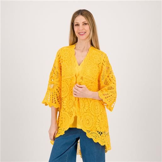 Nina Leonard cardigan in pizzo crochet aperto con manica 3/4
