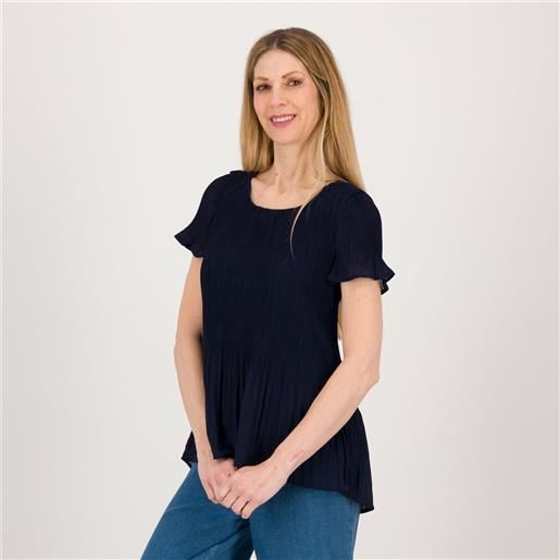 Nina Leonard t-shirt a balze in chiffon con scollo tondo