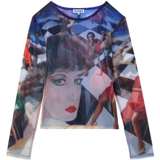 Sunnei top semi trasparente con stampa brigitte - blu