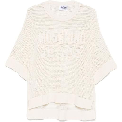 MOSCHINO JEANS t-shirt crop con logo jacquard - toni neutri