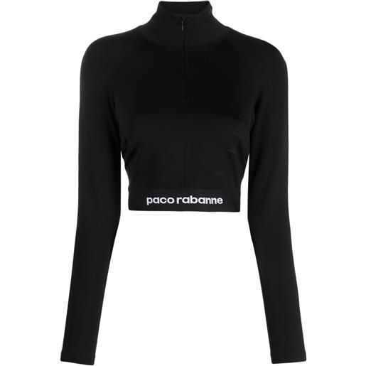 Rabanne top crop con banda logo - nero