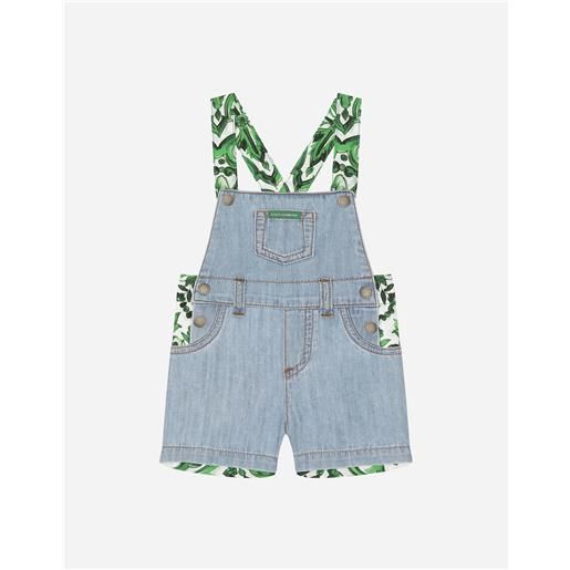 Dolce & Gabbana salopette in denim e popeline con stampa maiolica verde