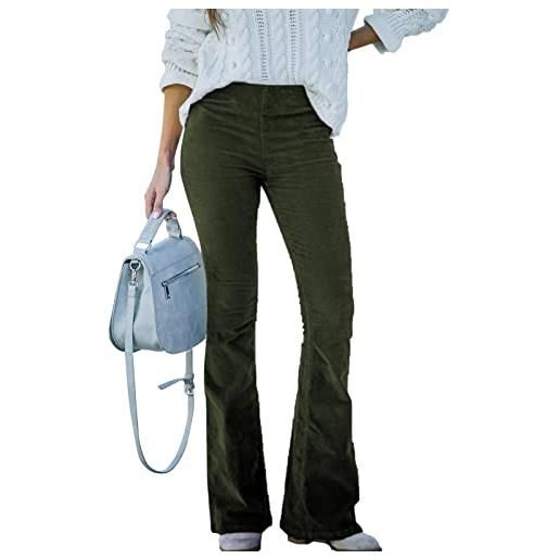 Odizli pantaloni in velluto a vita alta, eleganti flare lunghi, per il tempo libero, verde, xl