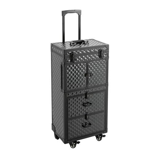 LOIRIIC trucco professionale per trucchi, valigetta cosmetica con 4 rotelle, trolley, beauty case in alluminio, beauty case professionale da viaggio, parrucchieri, truccatori, nero, nero , moderno