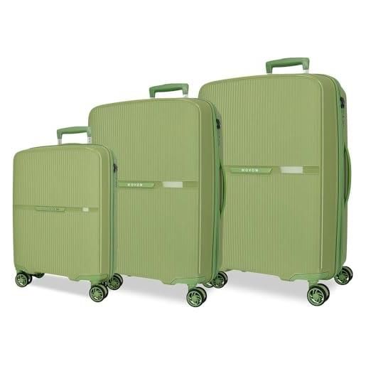 Movom noon - set di valigie verde 56/66/76 cm, rigido 2,8 kg, chiusura tsa polipropilene, 2,8 kg, 219,5 l, bagaglio a mano, verde, taglia unica, set di valigie