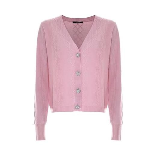 Kocca cardigan lavorazione intrecciata e bottoni gioiello donna colore: rosa modello: florinda taglia: m