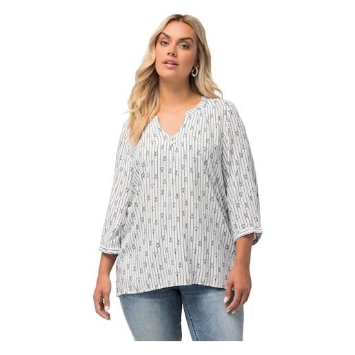 Ulla Popken tunica con uccellini, scollo a tunica e maniche a 3/4 bianco neve 42+ 827129200-42+