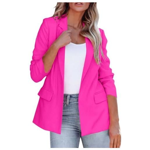 Generic cappotto da donna con cerniera da donna, alla moda, casual, a maniche lunghe, con colletto dentellato, cardigan da donna, giacca da donna, taglie forti, maglioni invernali, rosa acceso, l