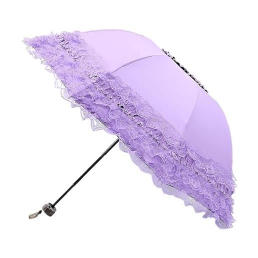 Aublinto umbrella - ombrello in pizzo vintage, da donna, con motivo floreale, resistente alle tempeste, antivento, con custodia, per spose, passeggiate all'aperto, matrimoni, lilla, taglia unica