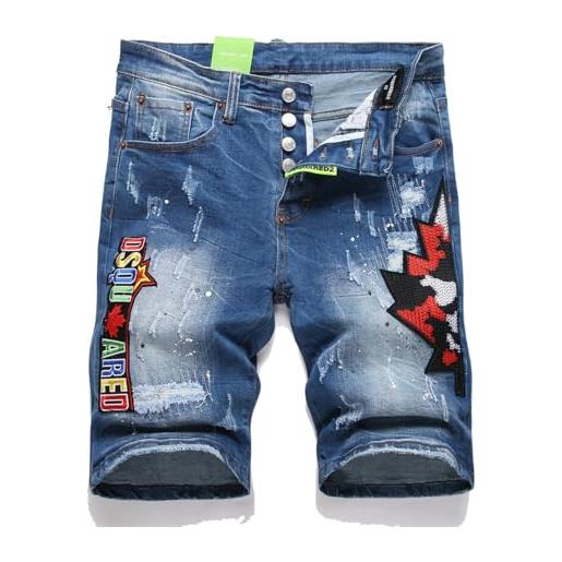 Kdtoll pantaloncini jeans uomo estivi - shorts in denim slim fit elasticizzati con strappi, stile streetwear y2k, comodi e alla moda jeans corti con ricami