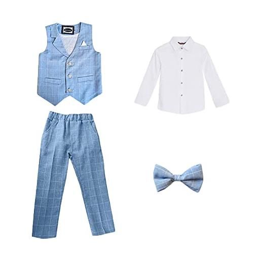 YOUCAI completo da ragazzo 3/4 pezzi blazer e pantaloni o gilet e pantaloni per bambini, abbigliamento per il tempo libero o abito da festa di nozze, azul2-4 pezzi, 10-11 anni