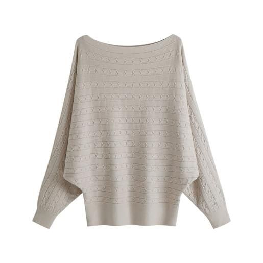 FULIER dolman, maniche a pipistrello, con scollo a barchetta, largo, lavorato a maglia, maglioni, per donna, taglia unica, bianco sporco, taglia unica