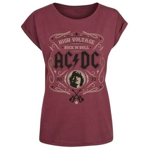 AC/DC high voltage - rock 'n' roll donna t-shirt borgogna l 100% cotone largo