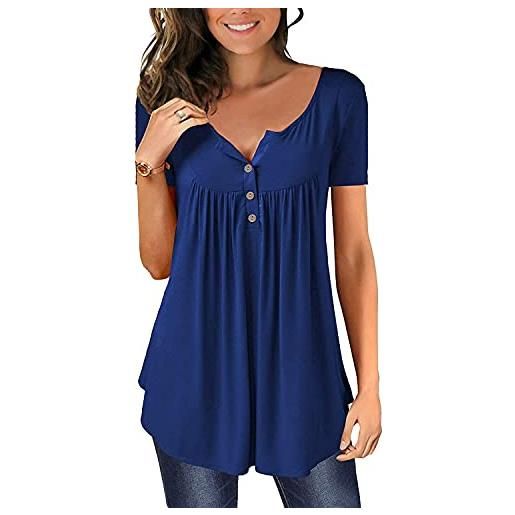 Ranphee top blu donna primaverile eleganti cotone manica corta comodi e larghi abbigliamento estivo 2025 maglie tunika plissettata