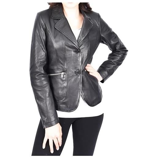 A1 FASHION GOODS blazer da donna in pelle nera, giacca corta aderente skimpy, nero , 50